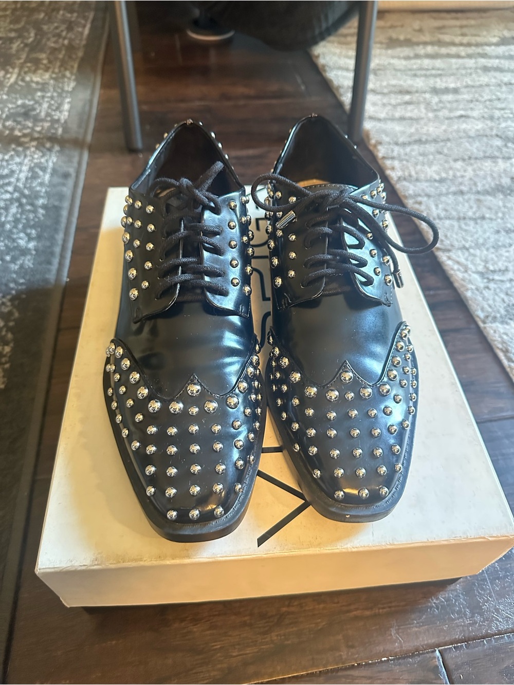 Zara Black Studded Leather Lace-Up Oxfords